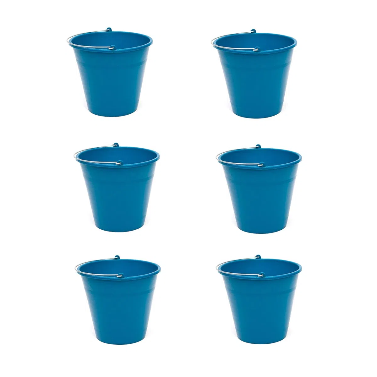 Pack de 6 Cubos de Goma, de Color Azul, de 26 x 22,9 cm, con Capacidad de 8 litros, con asa de Metal, para Distintas Funciones, Cubo Limpieza, cubeta agrícola