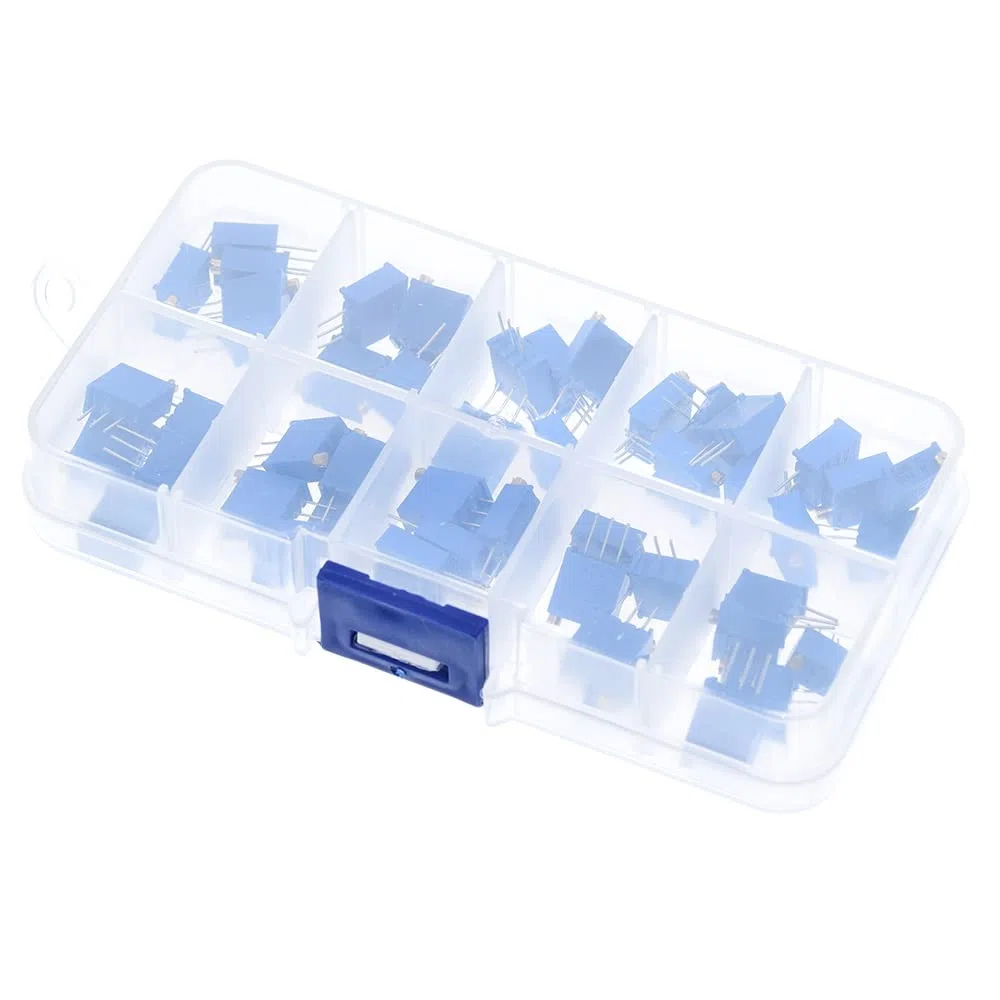 DollaTek 50PCS 10Value 500 Ohm a 1M ohmios 3296W Multiturn Trimmer Potenciómetro Variable Resistor Variable con Plastci Box