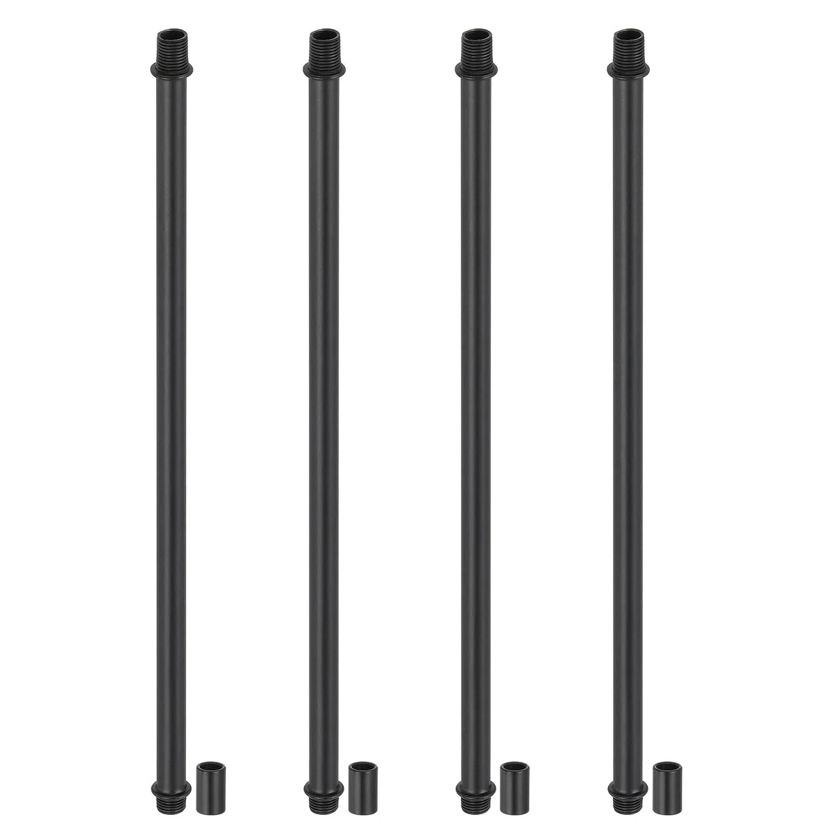 PATIKIL Kit de Varillas de Lámpara Recta, 4 Juegos de Varillas de Rosca Doble de Acero al Carbono M10 de 300 mm (11.81") de Largo con Tuerca de Acoplamiento y Conector de Manga, Negro