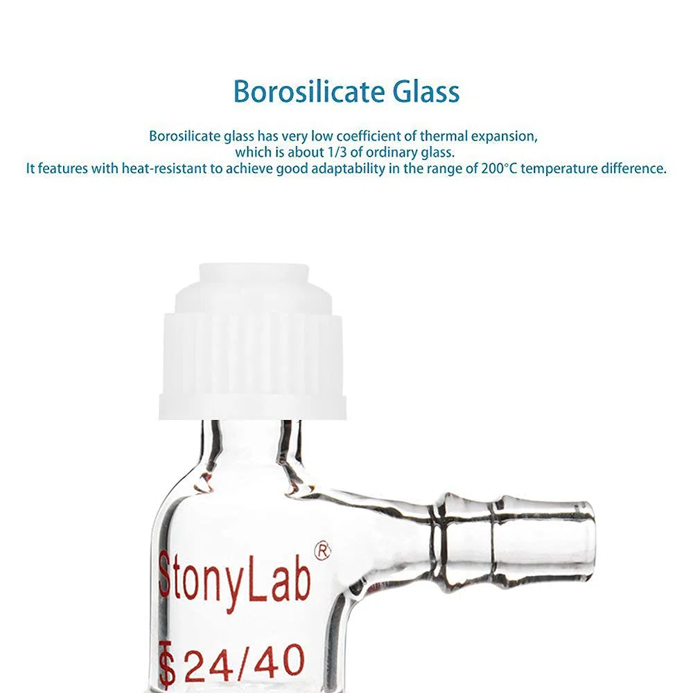 stonylab Adaptador de Vidrio, Junta 24/40 Inlet Adaptador de Termómetro con Dentado Lateral Conexión de Manguera y Tapa de Compresión Cristalería de Laboratorio