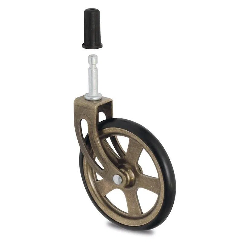 Q&Q FABRICACIÓN EUROPEA - RUEDA GIRATORIA CAMARENA ARO DE GOMA d105 EC BRONCE MAX.30KG. CON FIJACION ESPIGA. H123.
