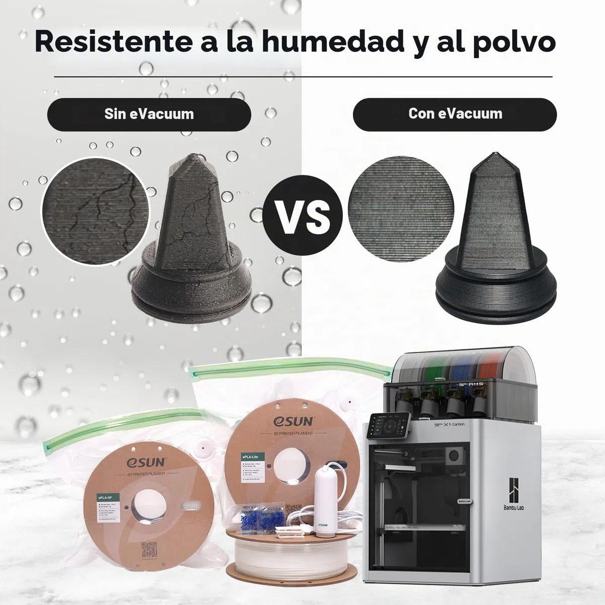 eSUN Kit de Vacío Actualización, 10 Piezas Impresora 3D Filamento Vacío Bolsas de Almacenamiento Reutilizable con Bomba USB, Bolsa Sellada al Vacío para Almacenar Filamento de Impresora 3D