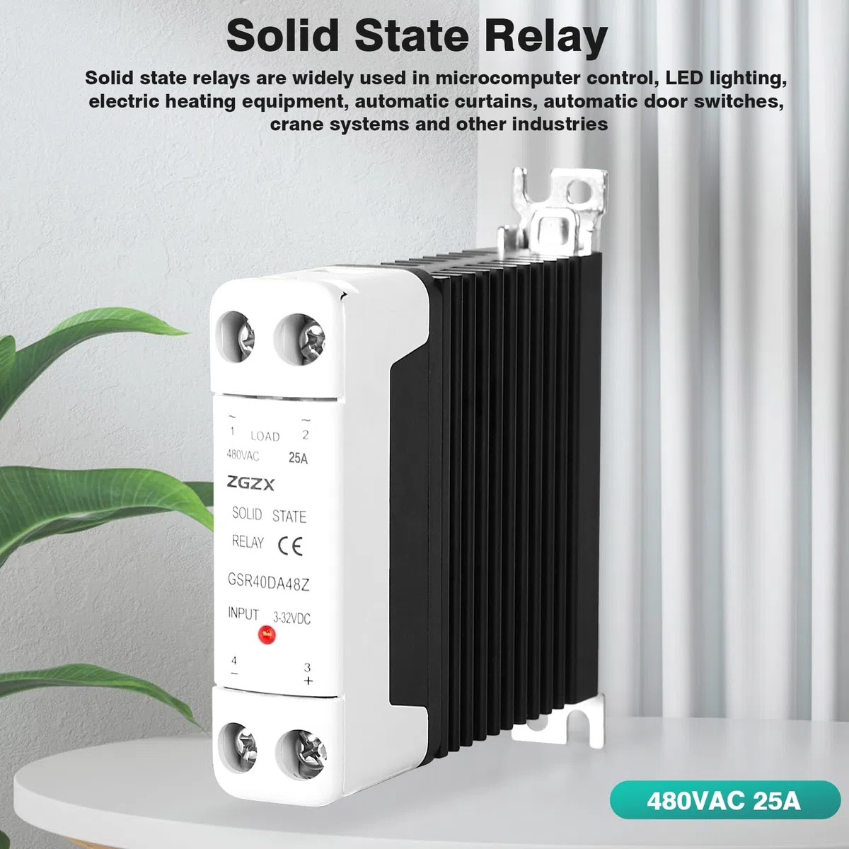 DEWIN Relé de Estado Sólido, Relé de Estado Sólido SSR Monofásico para Carril DIN Control de CC Relé de CA 3-32V DC con Disipador Térmico 25A