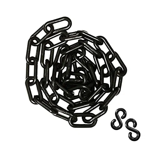 Cadena de eslabones de plástico, barrera de seguridad de plástico, bloque de advertencia de carretera, cadena de barrera de tráfico con 2 ganchos en S (5 m, negro)