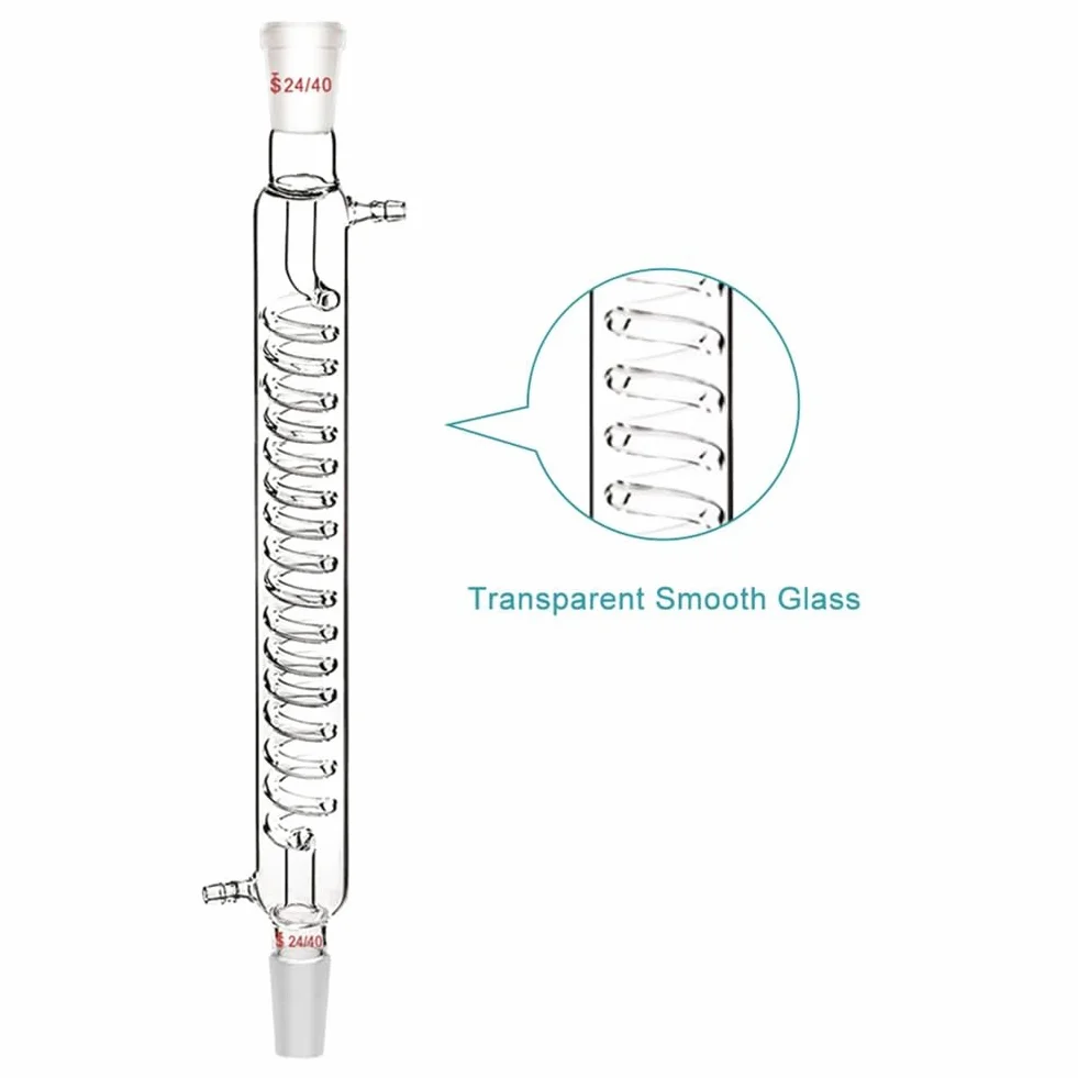 Condensador de Vidrio de Borosilicato con Conector 24/40, Longitud de Chaqueta de 300 Mm, Condensador de Vidrio de Laboratorio, Tubo Condensador Serpentino