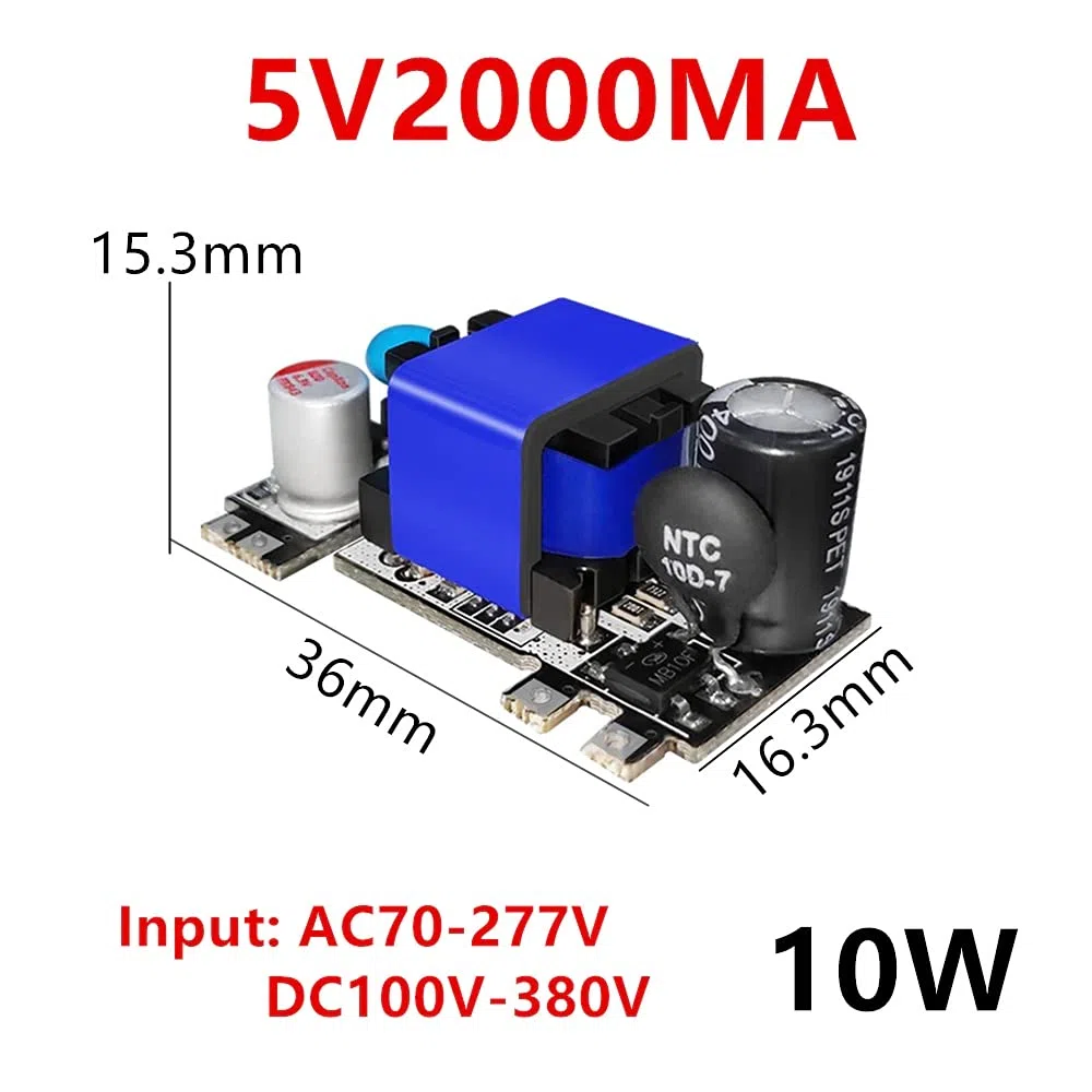 5pcs AC-DC 5V 2000mA Módulo de fuente de alimentación reductor de conmutación de baja ondulación