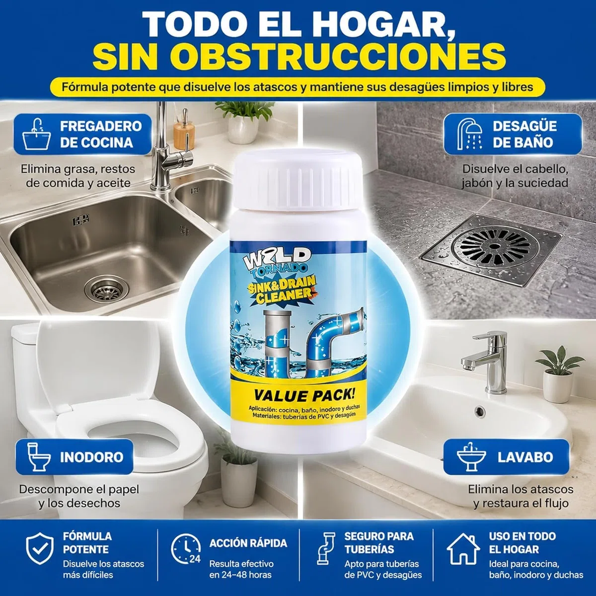 Drainelix Espuma, Drainelix Desatascador,Effectively Removes Hair, Grease, Soap and Food Residues, for Sinks, Showers, Toilets and Pipes, Quick and Convenient Use (1 pcs)