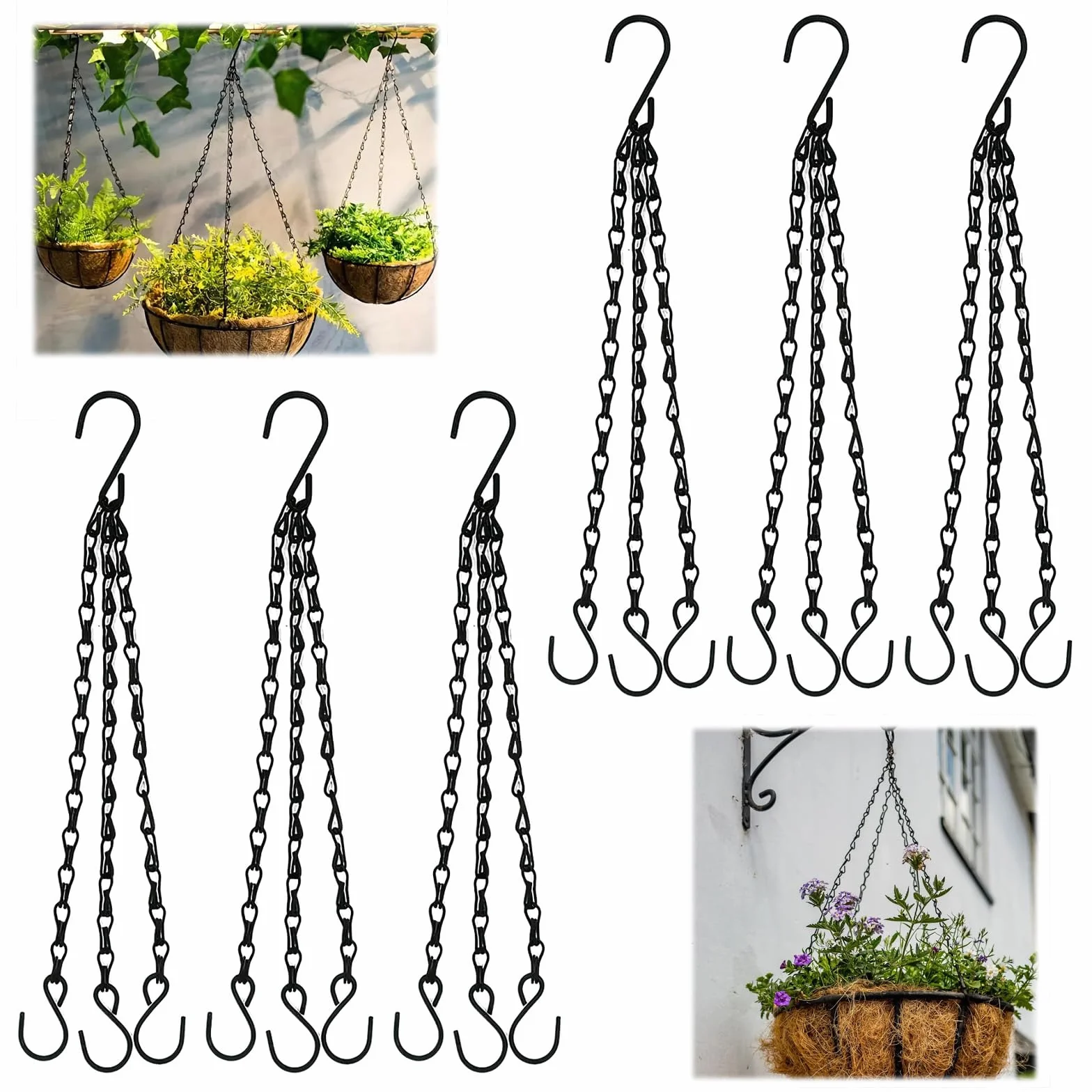 6 Piezas Hanging Basket Chains, Colgante Cadenas de Cestas 40 Cm, Cadena de Macetass con Plantas, Cadena para Colgar Macetas Negra, para Faroles, Pajareras, Publicitarios