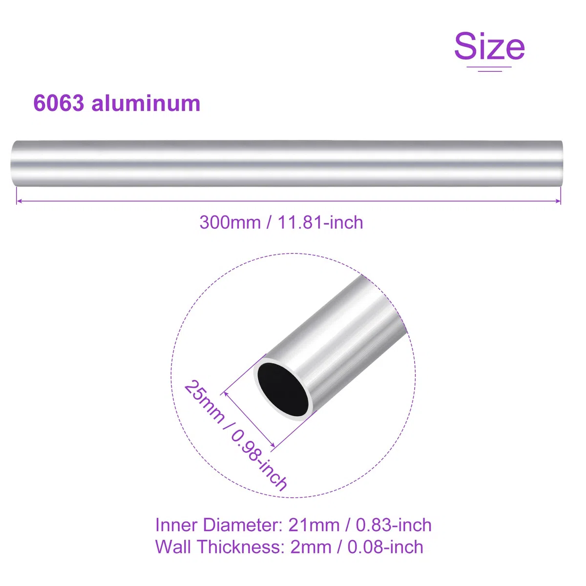 DMiotech 2 Paquete (25mm OD x 21mm ID) Tubo Redondo de Aluminio 6063 de 300mm de Longitud para Construcción de Estructuras Metálicas y Proyectos de Bricolaje