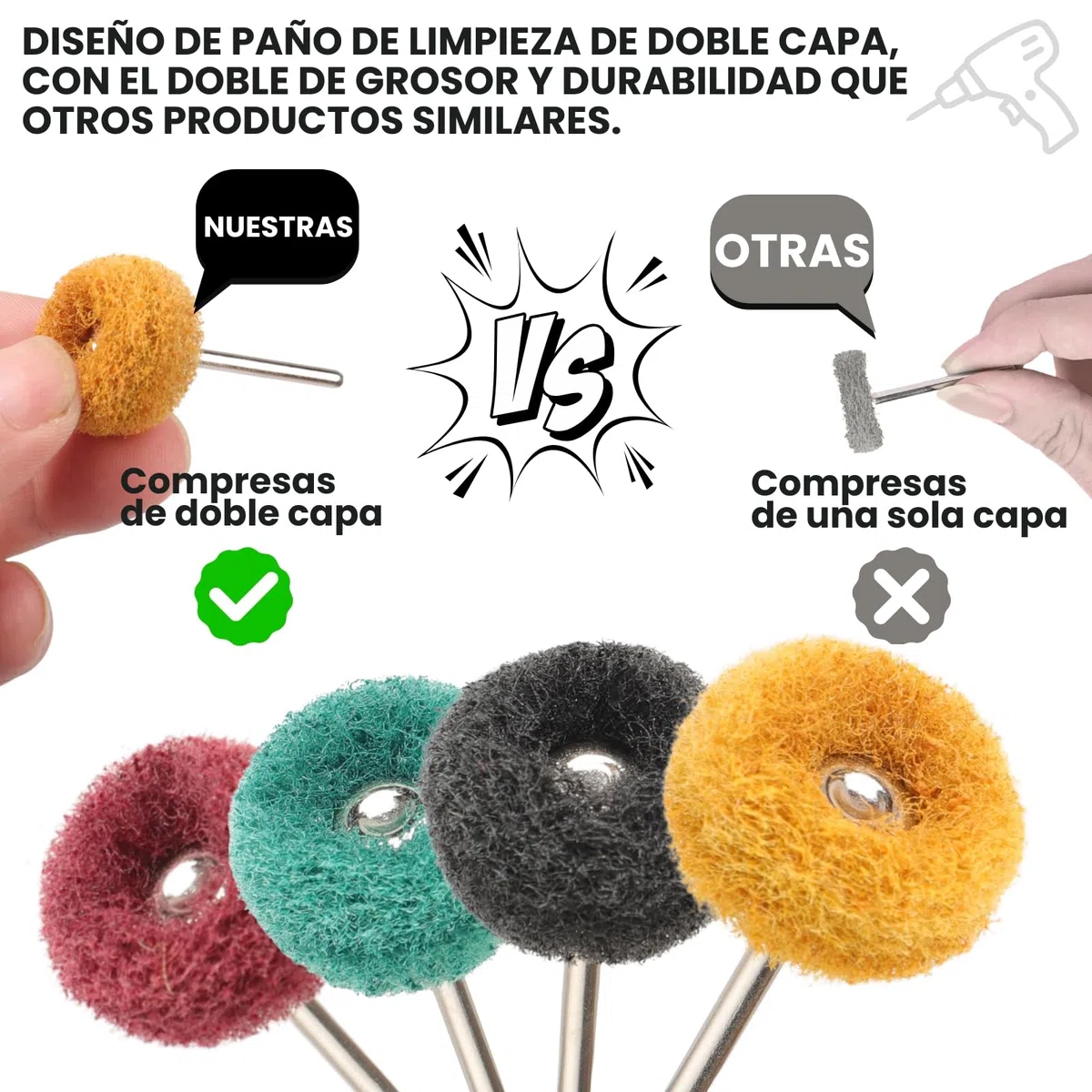 40 Piezas Rueda Abrasiva Pulidora 25 mm, Grano 80/150/240/400 Para Herramientas Rotativas Dremel