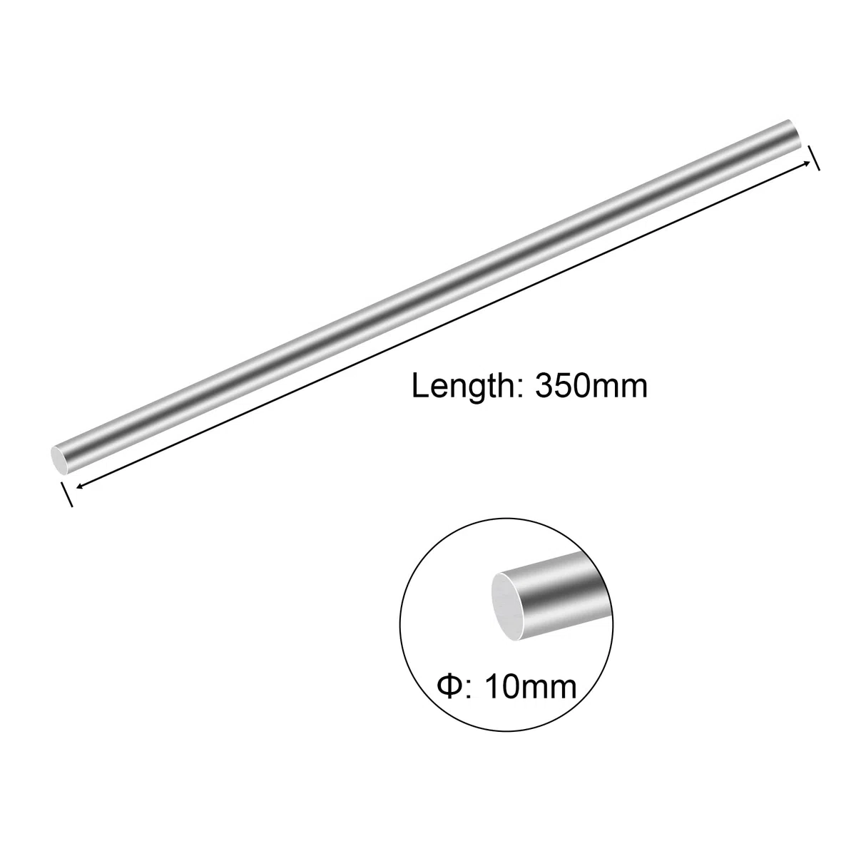 Varilla de acero inoxidable 304, 10 mm x 350 mm (diámetro x longitud) de acero inoxidable macizo para el mecanizado, manualidades (1 unidad)