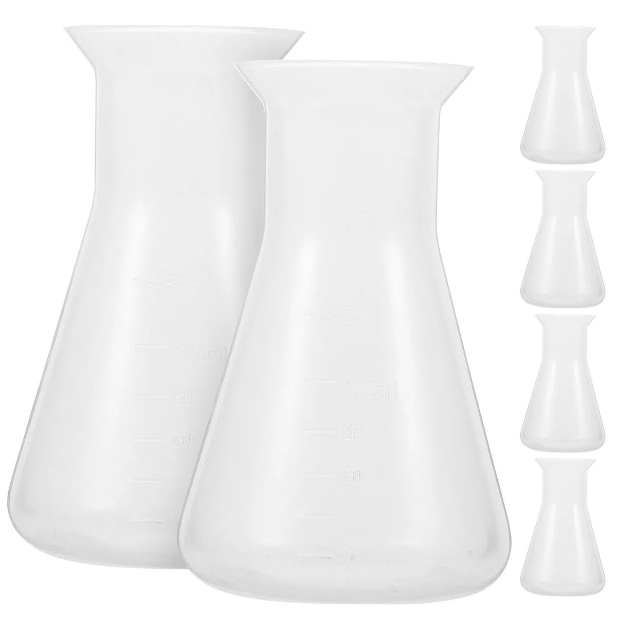 ULTECHNOVO 6piezas Frascos Erlenmeyer De Plástico Graduados Para Diseño De Cuello Estrecho Para Mezclas y Almacenamiento De Químicos De Frascos De