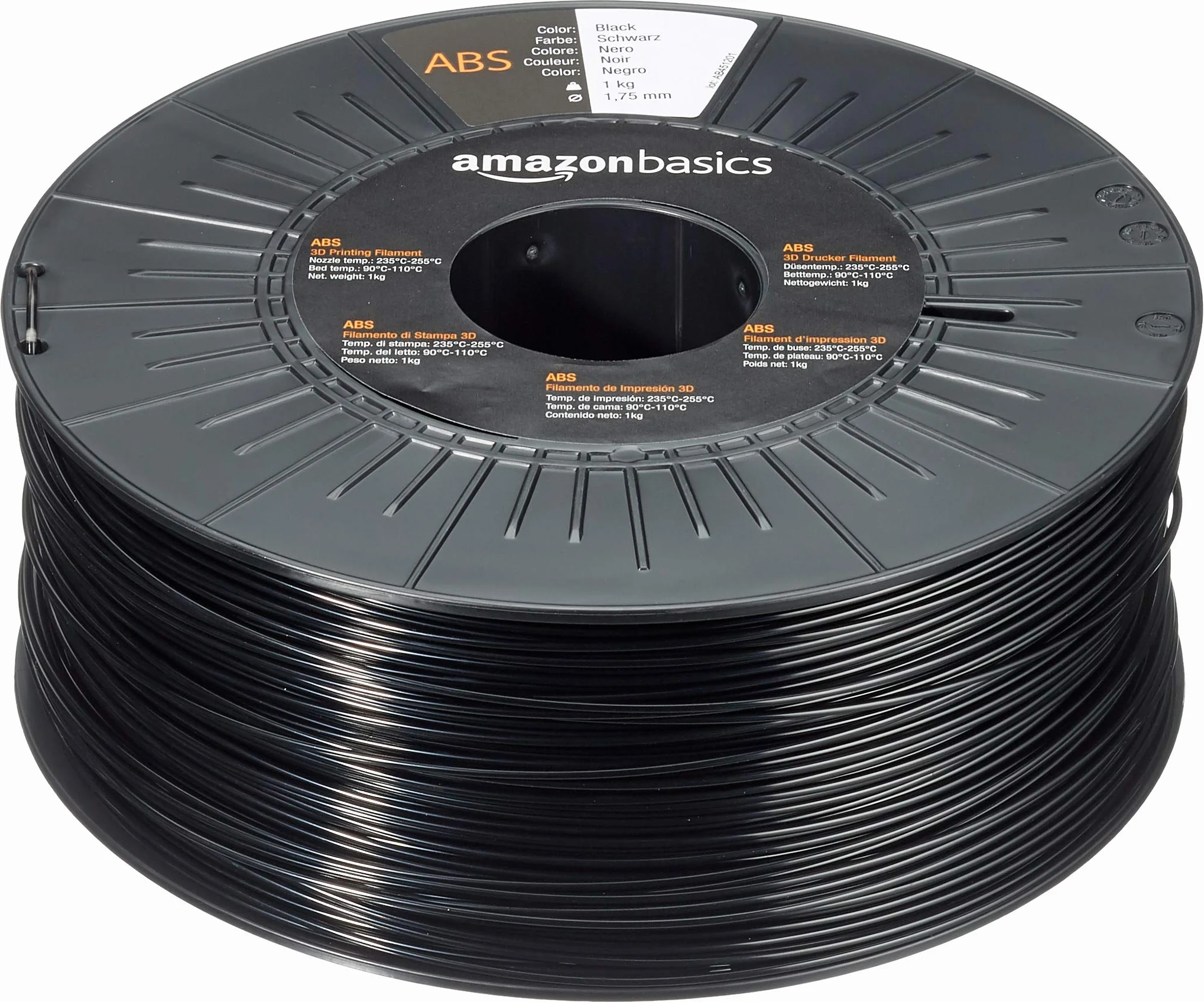 Amazon Basics Filamento para impresora 3D, plástico ABS, cinta de 1 kg, 1.75 mm, negro