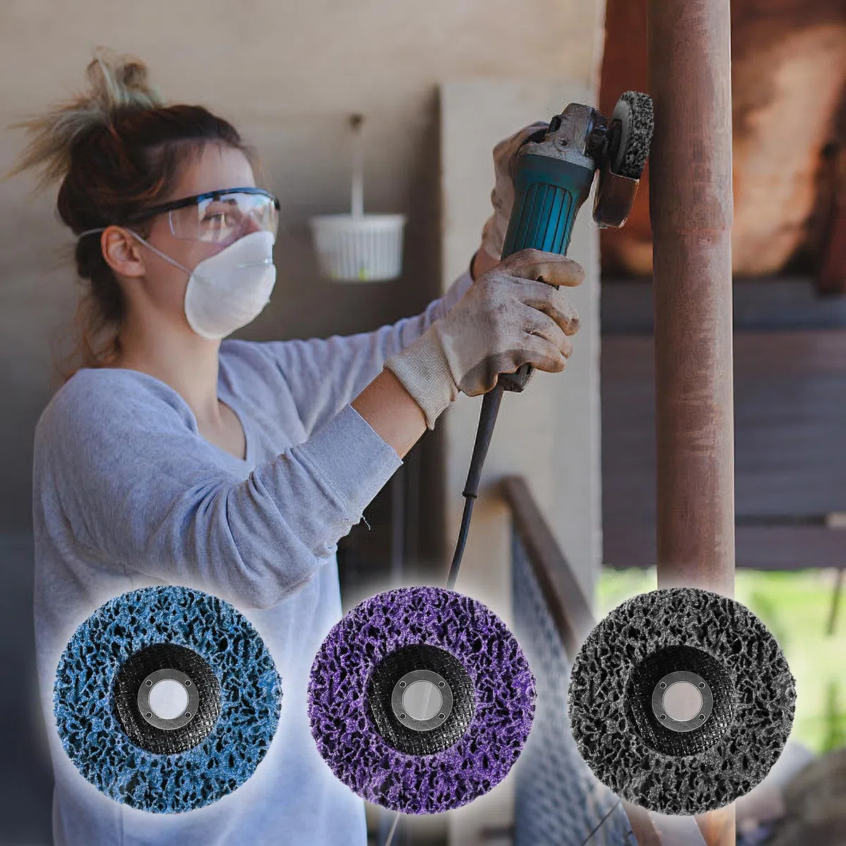 6 Piezas 4"x5/8" Discos de Limpieza Gruesos,100mm Diámetro CSD Disco Pulido Disco Limpieza con Soporte, para Tratamiento de Superficies o Eliminación de Barniz（Morado/Azul/Negro）