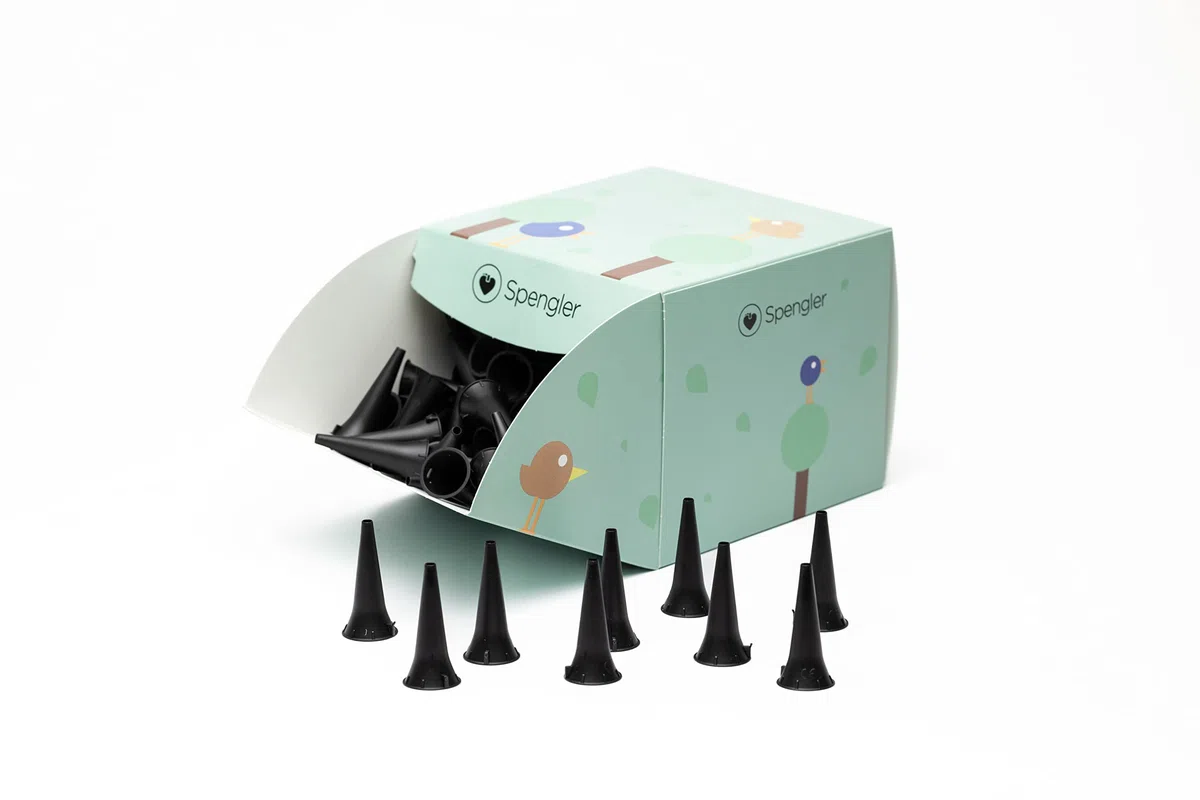 Spengler Espéculos de Oído Pediátricos Desechables, Compatibles con Todas las Marcas de Otoscopios, Tamaño 2,5 mm, Caja de 250 Piezas
