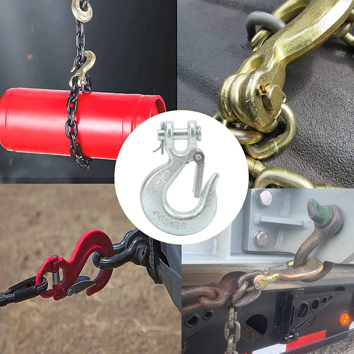 Gancho Deslizante de Horquilla de 1/4 pulg. con Pestillo de Seguridad Pestillo de Acero Forjado G70, Ganchos de Cadena, Ganchos de Cabrestante de Remolque Resistentes de 7800 LB,