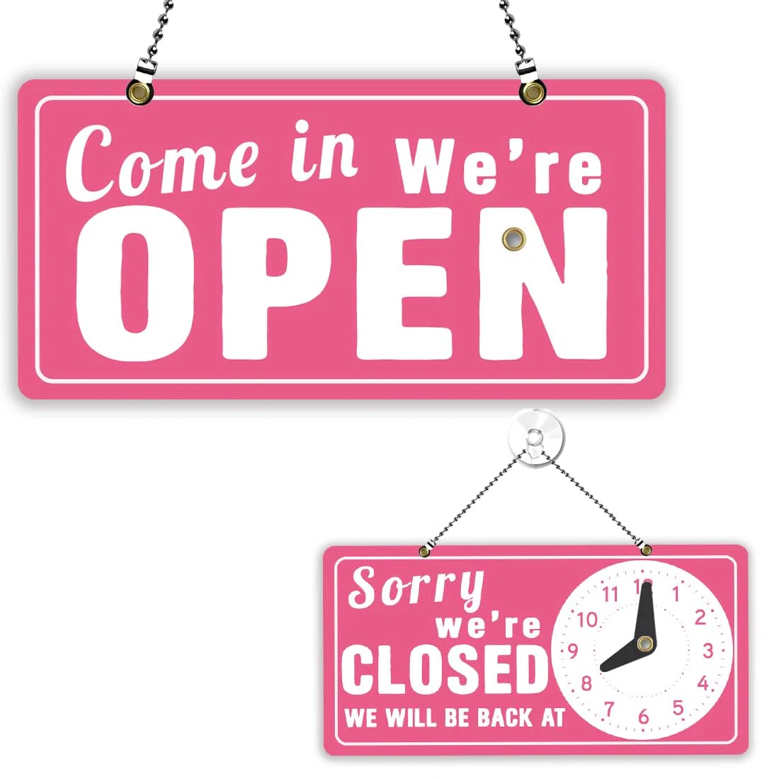PLIGREAT Letrero rosa abierto cerrado de doble cara con texto en inglés "We Are Open Close" para colgar en la pared, 15 cm x 30 cm