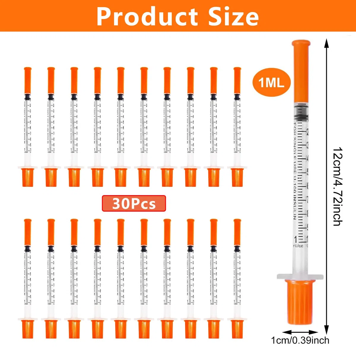 Tubos de Plástico 30 piezas 1 ml/cc 8 mm x 30G Herramientas de Medición Versátiles Embaladas Individualmente Accesorios de Laboratorio