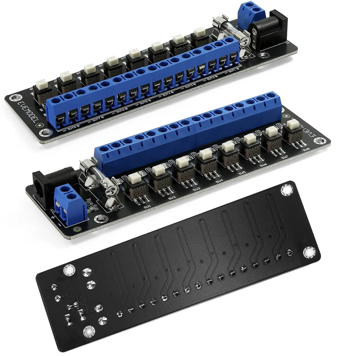 Evemodel 1 juego de interruptores de 3-24 V CC, interruptor de conmutación, distribuidor de corriente, regleta de distribución de corriente (8 interruptores)