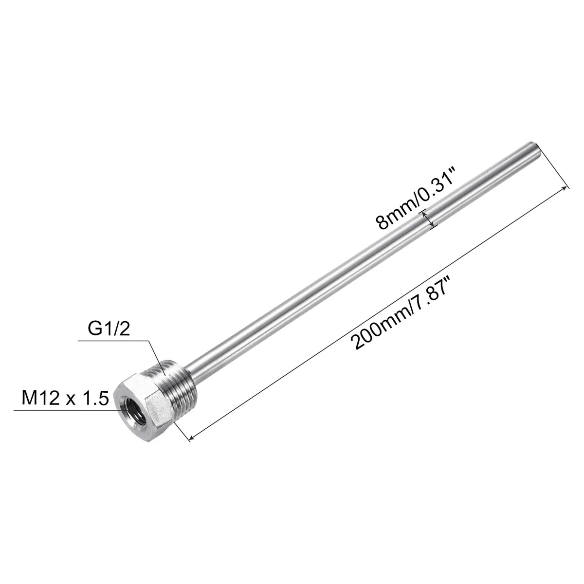 QUARKZMAN 2 Piezas 8mm Dia G1/2 Termopozo de Acero Inoxidable 304 sin Soldadura con Tuerca de Cable 200mm de Longitud para Fermentador de Cerveza, Blanco