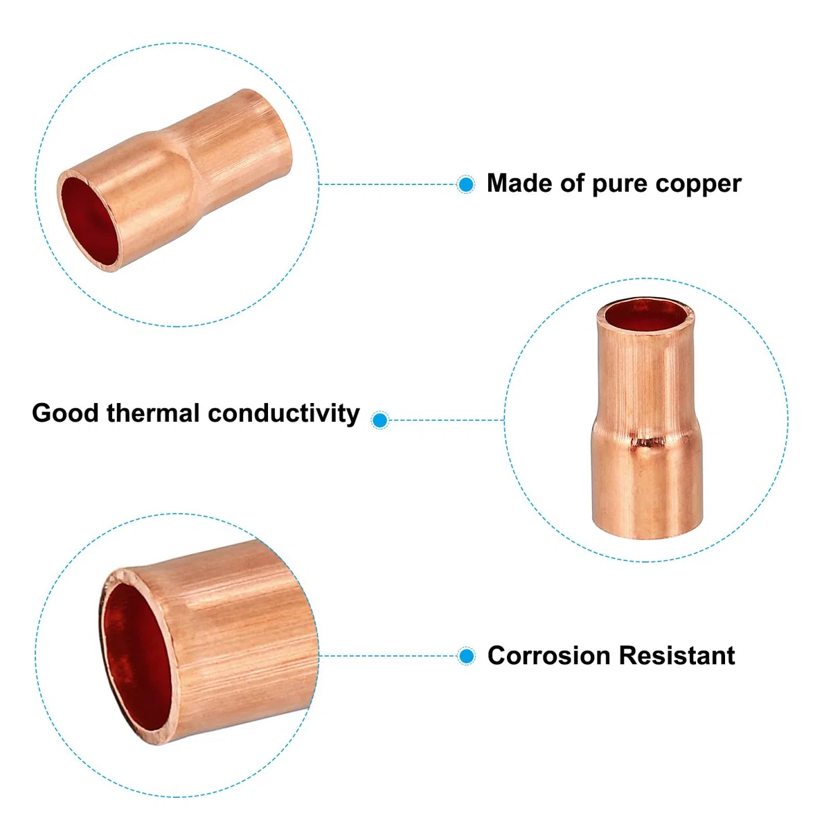 PATIKIL 12.7 a 15mm ID Reductor de Cobre, 10pcs Tubo Reducción de Cobre Accesorios de Acoplamiento de Cobre Puro 99.9% con Conexión por Sudor para Tubería Conexiones, 24.5x1mm (L*Grosor)