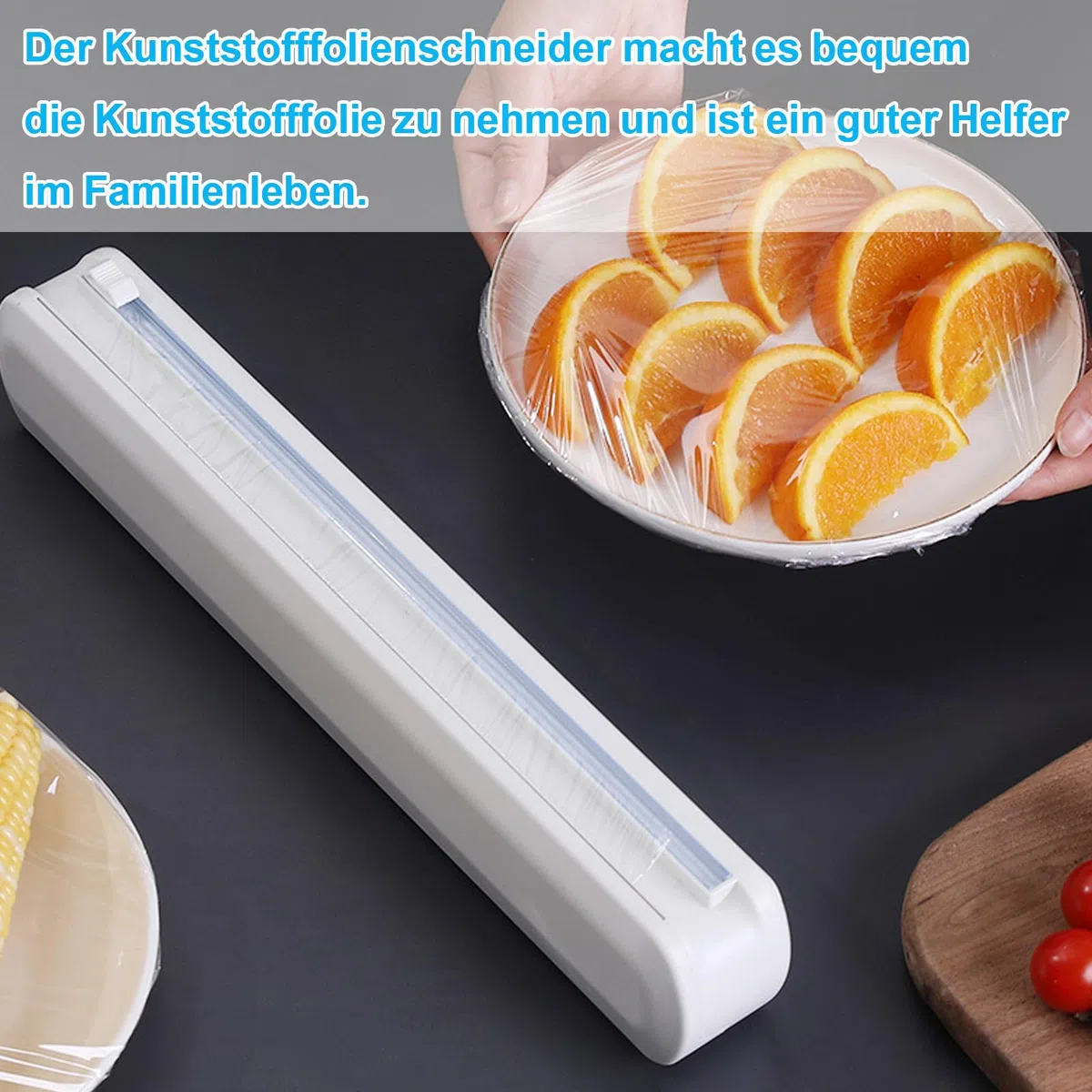 Dispensador de Película Plástica,Dispensador de Film Transparente de Plástico con Cortador Deslizante, Cortador de Film Transparente Para Cocina, Papel de Aluminio, Blanco