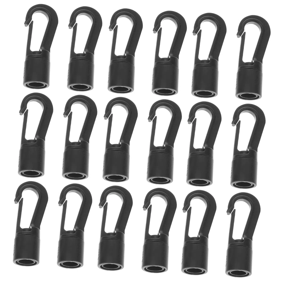 Mikinona Ganchos para 25 para Cuerda Elástica de 6.5 a 8 Mm Resistentes Corrosión y Ligeros de Plástico Negro Ideales para Camping y Kayaks