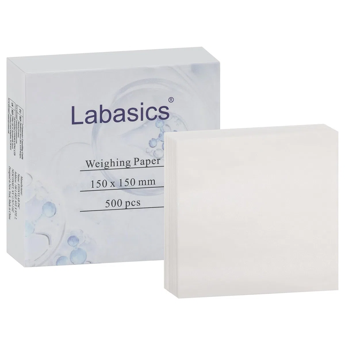 Labasics Papel para Pesaje, 500 Unidades Filtro Cuantitativo, libre de Nitrógeno, para Transferencia de Muestras de Balanza de Laboratorio, 150 x 150 mm