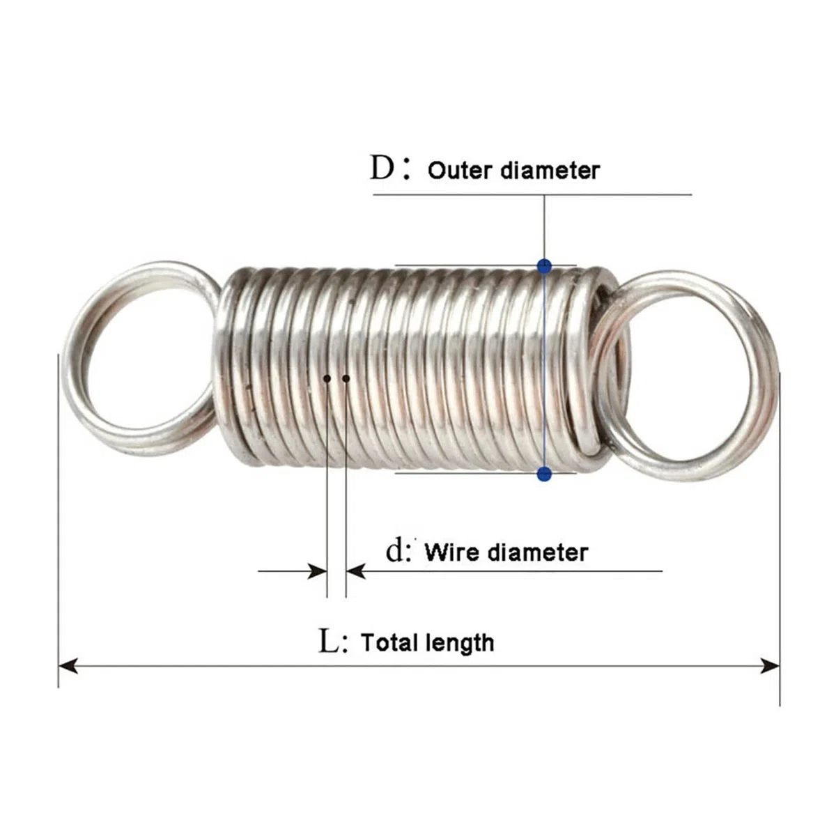 Resorte de tensión de acero inoxidable de 0,5 mm de diámetro, extensión cilíndrica, resorte helicoidal, resorte de expansión, diámetro exterior de 3/4 mm, 1/2/5/10 unidades(20mm (10Pcs),4mm-0.5mm)