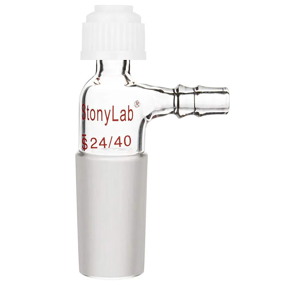 stonylab Adaptador de Vidrio, Junta 24/40 Inlet Adaptador de Termómetro con Dentado Lateral Conexión de Manguera y Tapa de Compresión Cristalería de Laboratorio