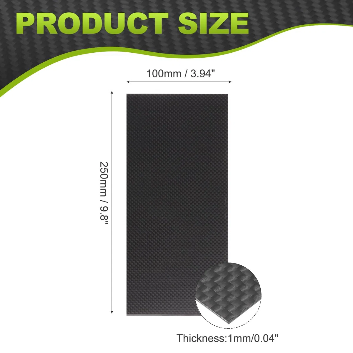QUARKZMAN Placas Fibra Carbono 3K, Panel Fibra Carbono 100 X 250 X 1mm, Lámina Fibra Carbono Brillante Tejido Liso, Flexible Para Aviones RC, Modelos Coches, Piezas Automóvil