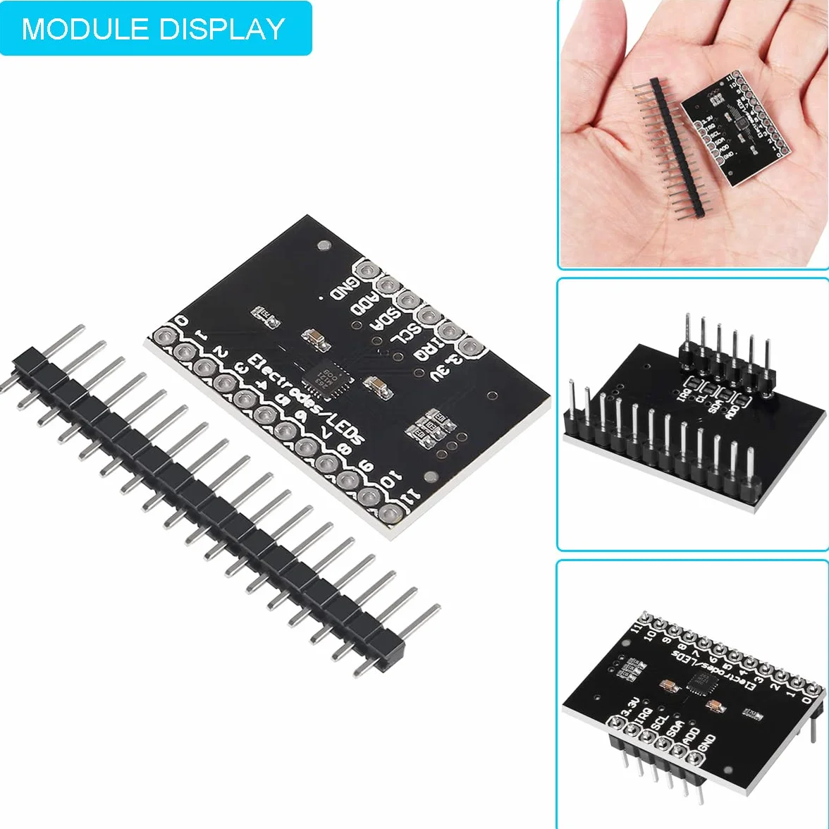 5 piezas MPR121 Breakout V12 Proximidad Módulo de sensor táctil capacitivo Teclado Sensor táctil Placa de desarrollo del teclado con conector de clavija Cable