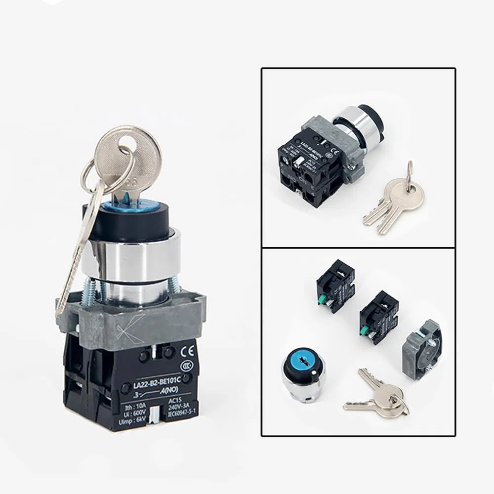 1 interruptor de bloqueo de llave, 22 mm, interruptor de botón con llave DPST para contactor, relé (bloqueo de 2 posiciones)