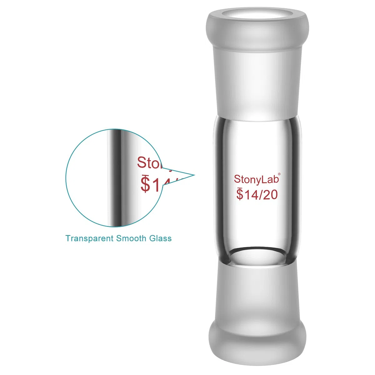 stonylab Adaptador Recto de Vidrio Borosilicato, 30 mm entre Dos Juntas Exteriores 14/20 para Laboratorio