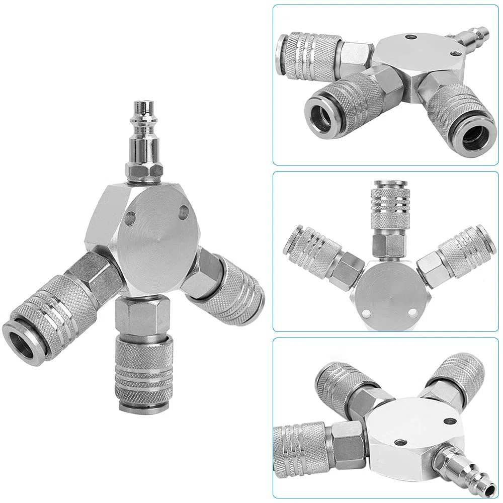 Distribuidor de acoplamiento rápido, distribuidor de 3 vías, distribuidor de aire comprimido de 3 compartimentos, 1/4'' F-NPT, para conexión a compresores y mangueras de aire comprimido