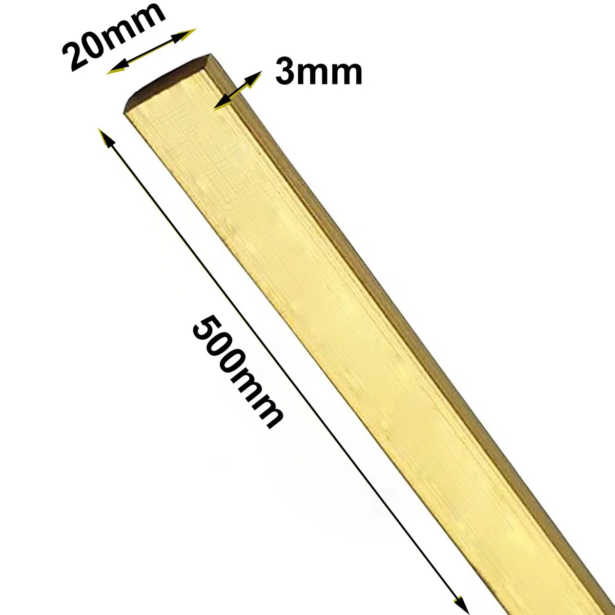 Barra plana de latón, barra plana de latón, placa de tira rectangular, tira sólida de metal, grosor 3 mm, longitud 500 mm(20mm)