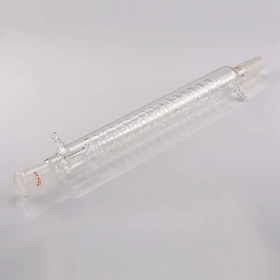 Condensador de Vidrio de Borosilicato con Conector 24/40, Longitud de Chaqueta de 300 Mm, Condensador de Vidrio de Laboratorio, Tubo Condensador Serpentino