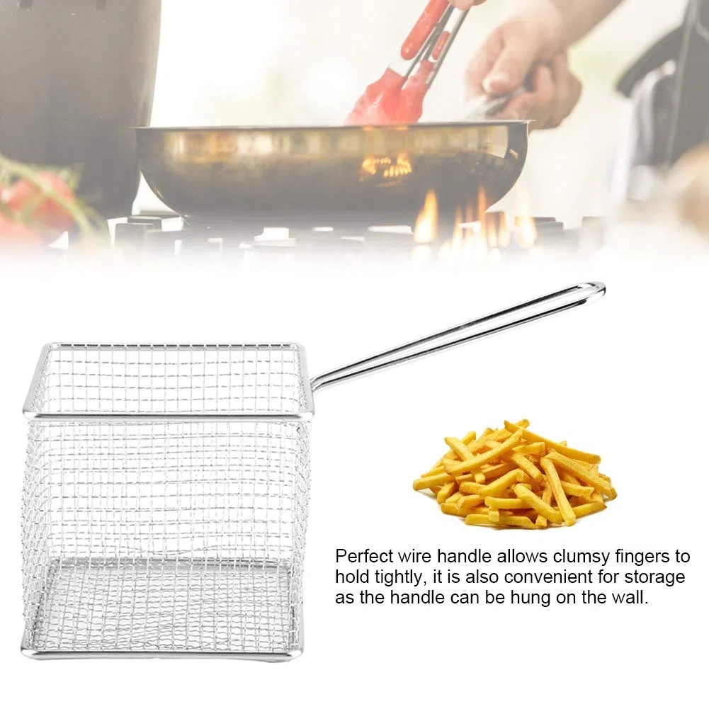Aramox Mini Chips de Acero Inoxidable, Canasta de Papas Fritas con Asa, Ideal para Cocinar una Variedad de Alimentos Fritos en el Hogar, Restaurante