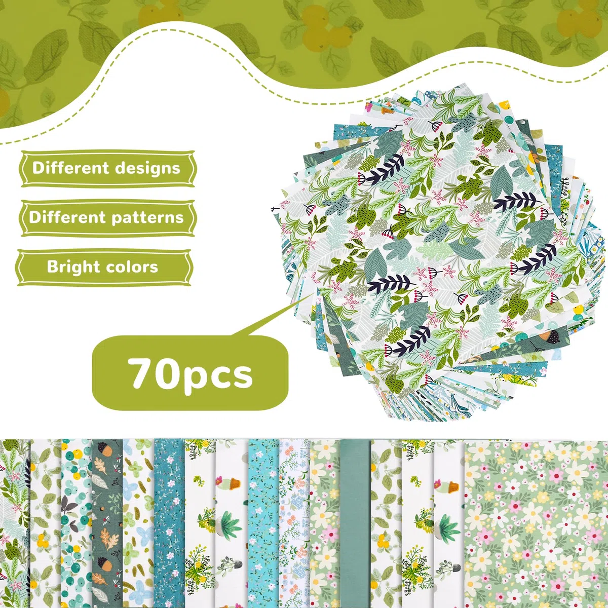 70 unidades de cuadrados de tela de algodón precortados de 25 cm x 25 cm, paquetes de tela de retazos multicolor y patrón para costura, acolchado, manualidades, máscaras de bricolaje y