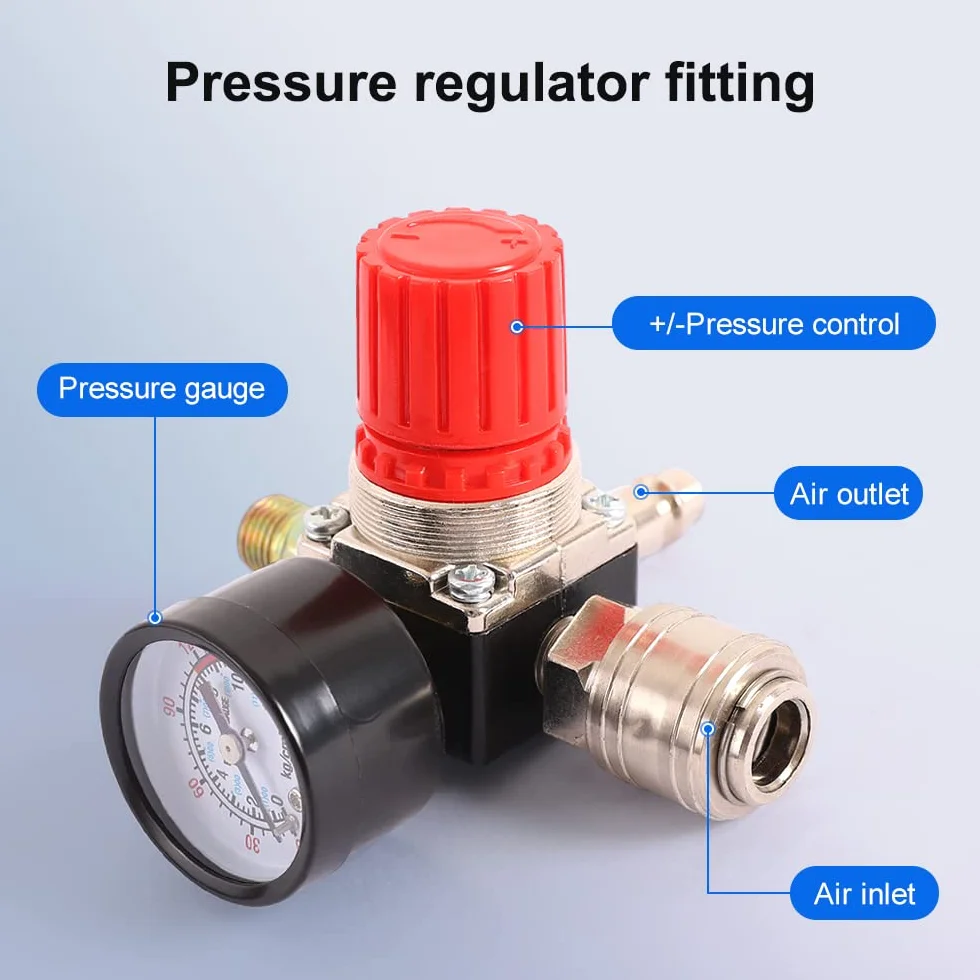 1/4 "Regulador de presión neumático del compresor de aire Regulador de presión neumático, válvula de control de presión con conexión de 180 psi 12 bar (válvula de cuatro vías)