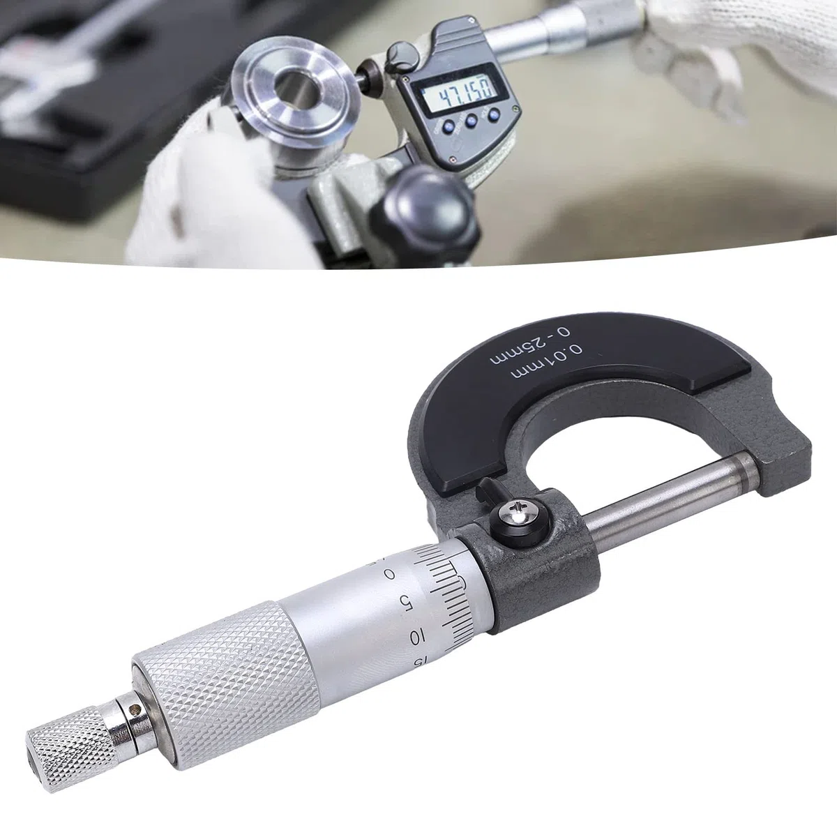 Micrómetro Exterior Juego De Herramientas De Maquinista De Precisión Profesional Premium, Micrómetro Superficie De Aleación Estable Medición Precisa Micrómetro (Upper Type 0-25/0.01mm)