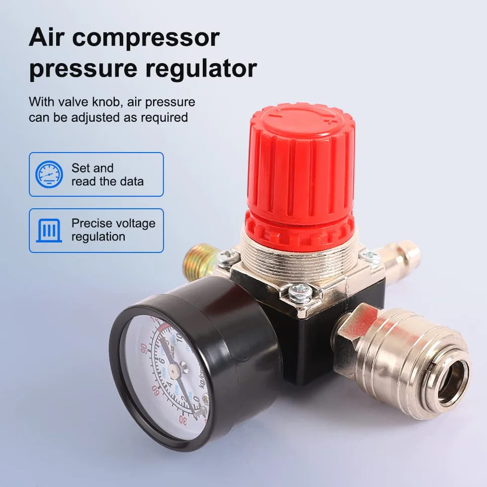 1/4 "Regulador de presión neumático del compresor de aire Regulador de presión neumático, válvula de control de presión con conexión de 180 psi 12 bar (válvula de cuatro vías)