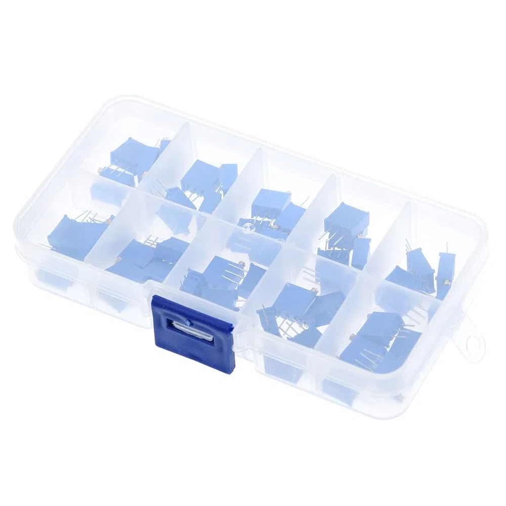 DollaTek 50PCS 10Value 500 Ohm a 1M ohmios 3296W Multiturn Trimmer Potenciómetro Variable Resistor Variable con Plastci Box