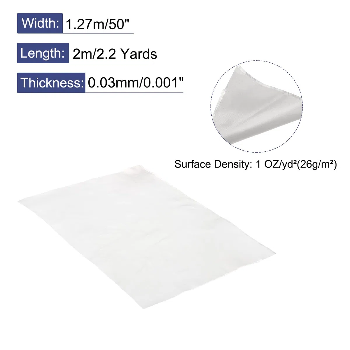 QUARKZMAN Tela de Fibra de Vidrio 1 OZ/26g 2mx1.27mx0.03mm Tejido Liso E 27.34' Cuadrados para Reparación de Barcos Aviones RC
