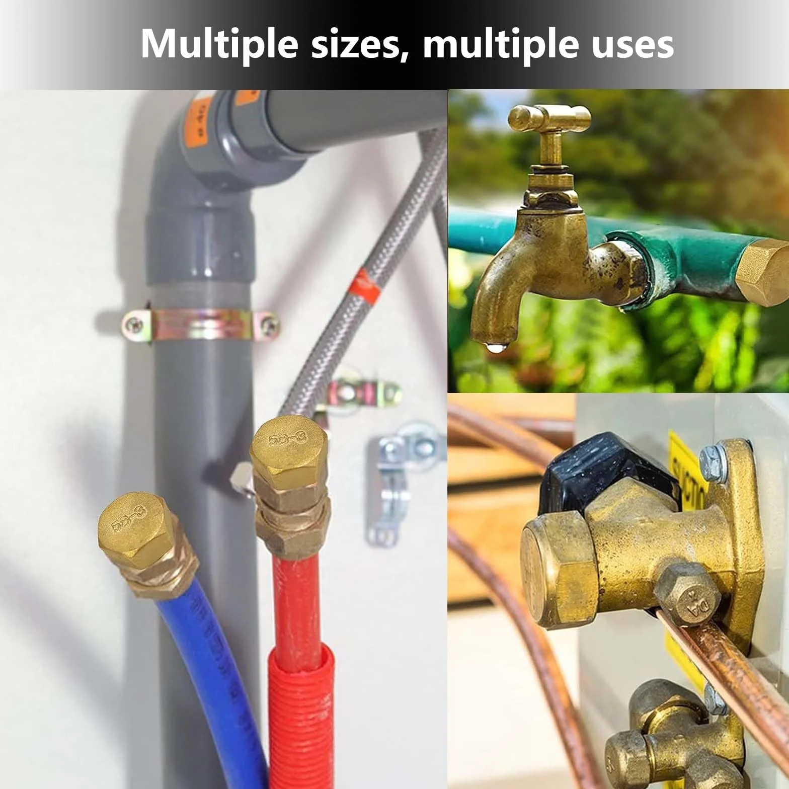 12 Piezas Tapon Grifo, Sello 3/4 Tapón Ciego 1/2 Pulgada 1/8 1/4 3/8 Pulgada Juego,Tapa Tubo Radiador para Tuberías de Agua de Jardín Al Aire Libre con Accesorios De Montaje