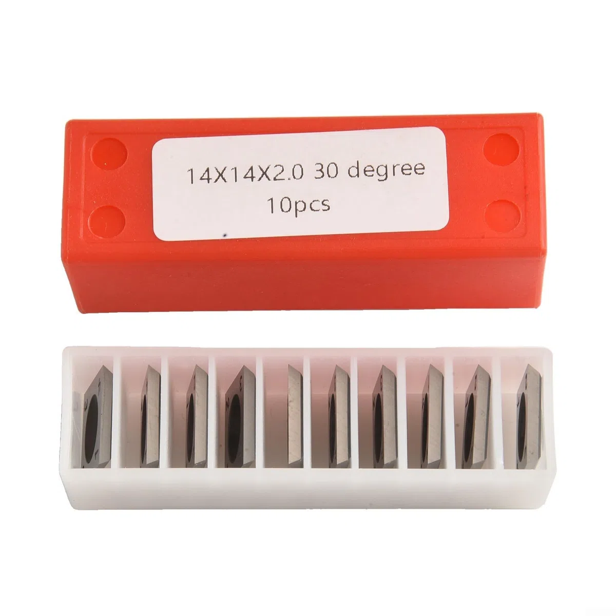 Hoja cuadrada de carburo de 14 x 14 x 2 mm para herramientas de torno de carpintería, hoja indexable, ángulo de corte de 30 grados, diseño de 4 lados, para madera ordinaria, 10 piezas, tornillos