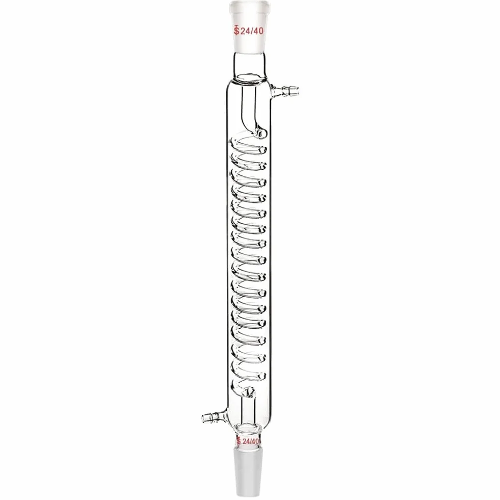 Condensador de Vidrio de Borosilicato con Conector 24/40, Longitud de Chaqueta de 300 Mm, Condensador de Vidrio de Laboratorio, Tubo Condensador Serpentino