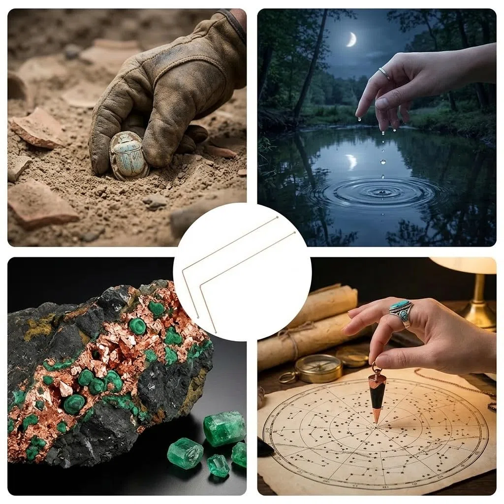 Varilla de radiestesia hecha de cobre puro al 99 %, fabricada artesanalmente para radiestesia, accesorios de Feng Shui y trabajos energéticos decorativos. Sin componentes electrónicos.