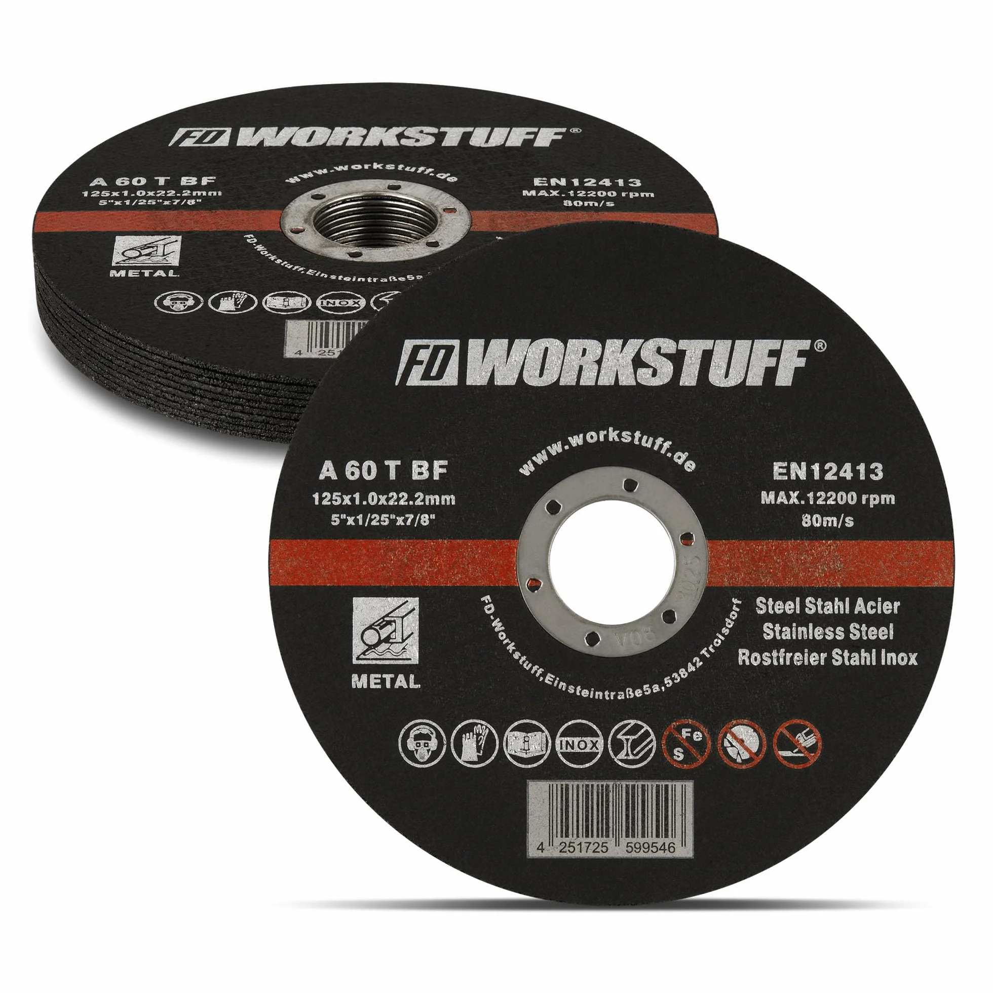Fd-Workstuff | Discos de corte profesionales | 20 piezas | Ø 115 mm, 1 mm de grosor | para amoladoras flexibles, de corte y angulares | acero inoxidable | discos de corte | discos flexibles
