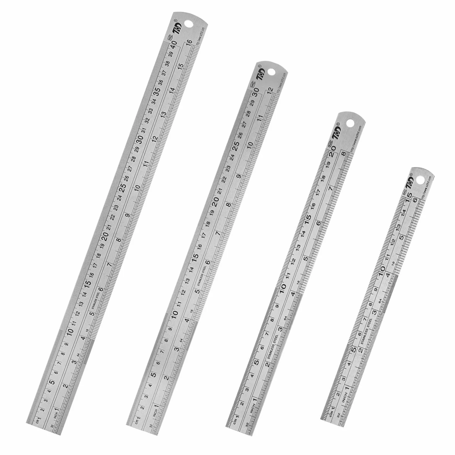Regla de acero inoxidable de 15 cm + 20 cm + 30 cm + 40 cm, juego de 4 reglas de metal para ingeniería, enseñanza (4 reglas)